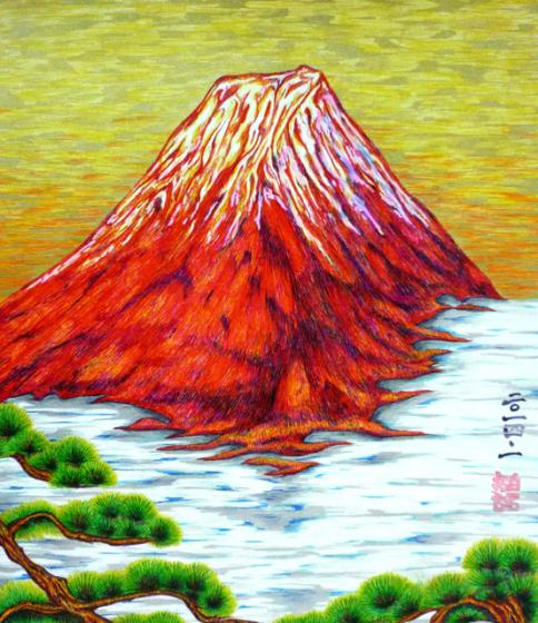 赤富士 (ボールペン画)