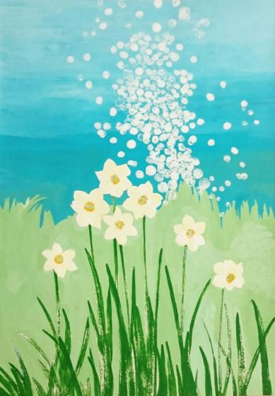 水仙の花と水辺 水仙の花と水辺