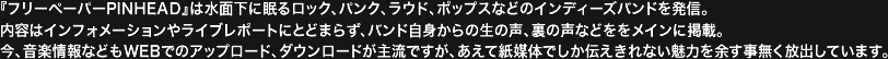 「PINHEAD」はロック、パンク、ラウド、ポップスの注目インディーズバンドを紹介する話題のフリーペーパーです！！